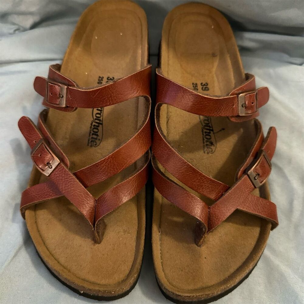 Aerothotic Women's Strappy Slide Sandals Brown Size 9